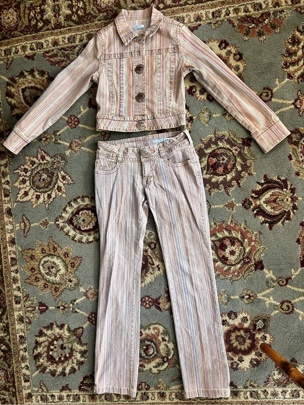 Vintage Y2K Azzure Love Life Denim Set Low Rise Jeans Fitted Crop Jacket M 30x36 - Picture 3 of 16